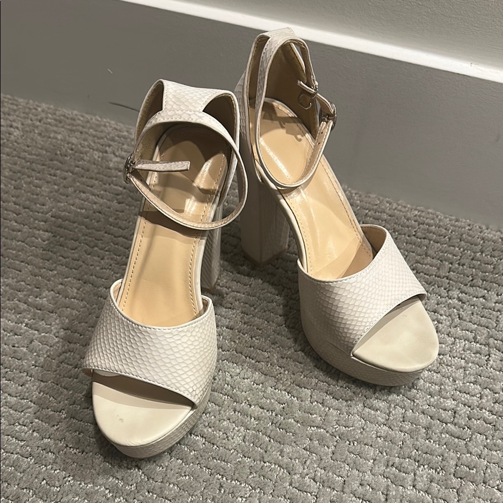 Elegant Cream Block Heel Sandals